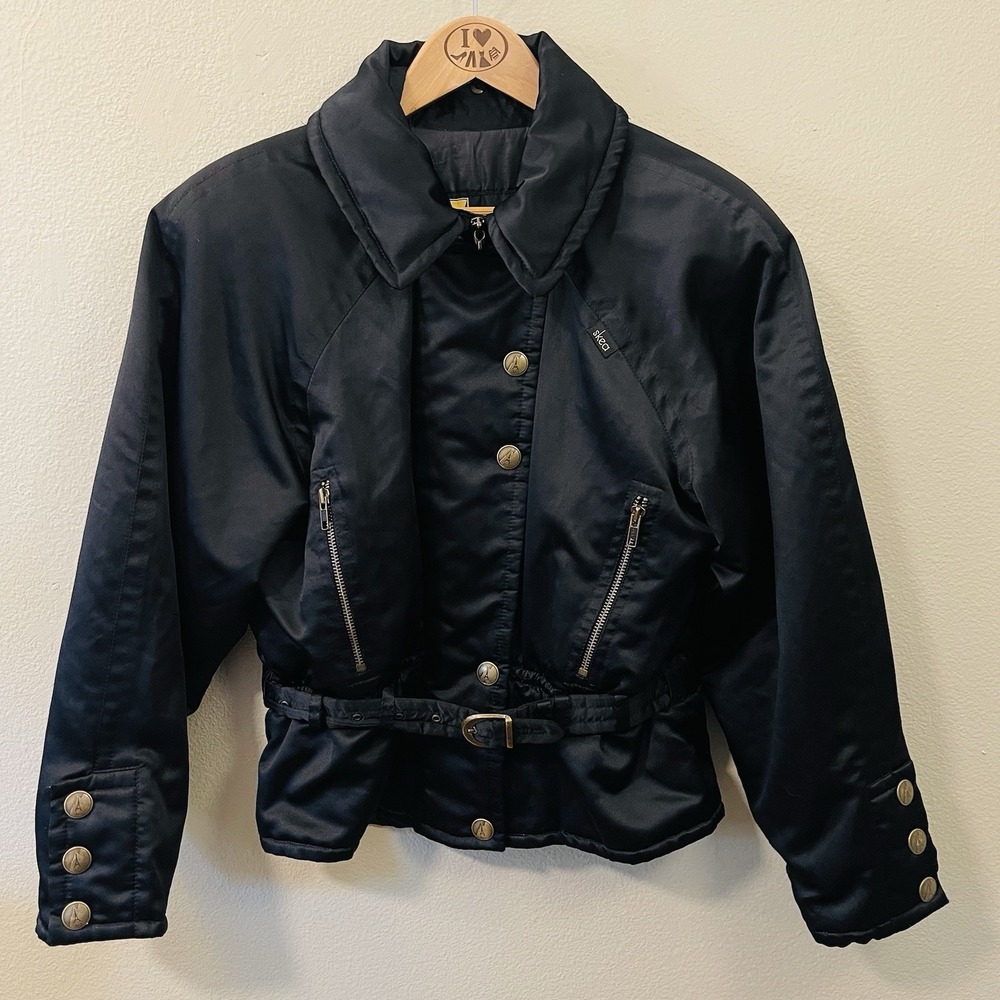 Vintage SKEA Paris Vail Colorado Ski Jacket Belt Black Fancy Retro Chic Size 4‎